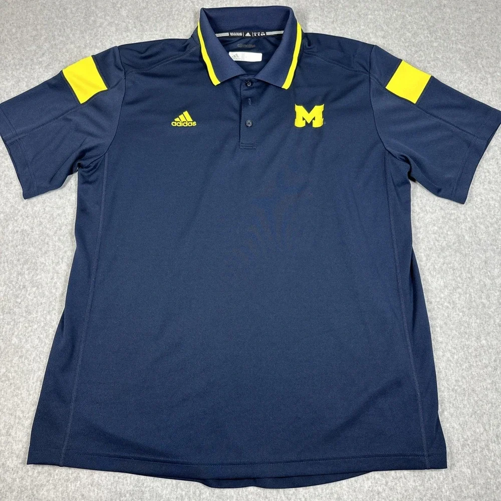 Michigan Wolverines Adidas Climalite Men's XL Blue NCAA Football Golf Polo